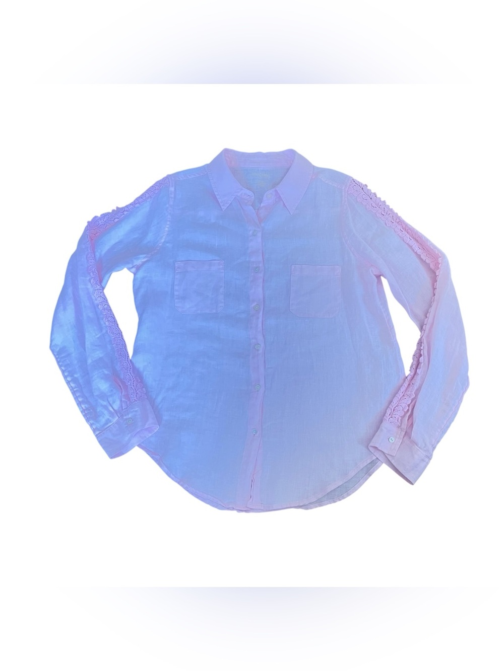 Lilly Pulitzer Pale Pink Lace-Trim Button Down Shirt